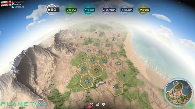 A coastal base of hex tiles on PlanetX